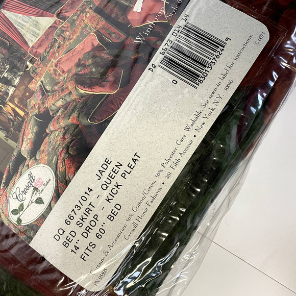 CROSCILL Queen Bed Skirt 14" Drop Kick Pleat Jade Winthrop Hall 6673 - Picture 4 of 5